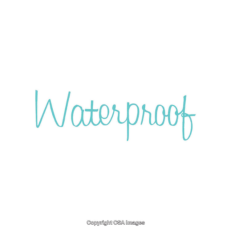 Blue Handwritten Text Depicting the Word Waterproof on White Background