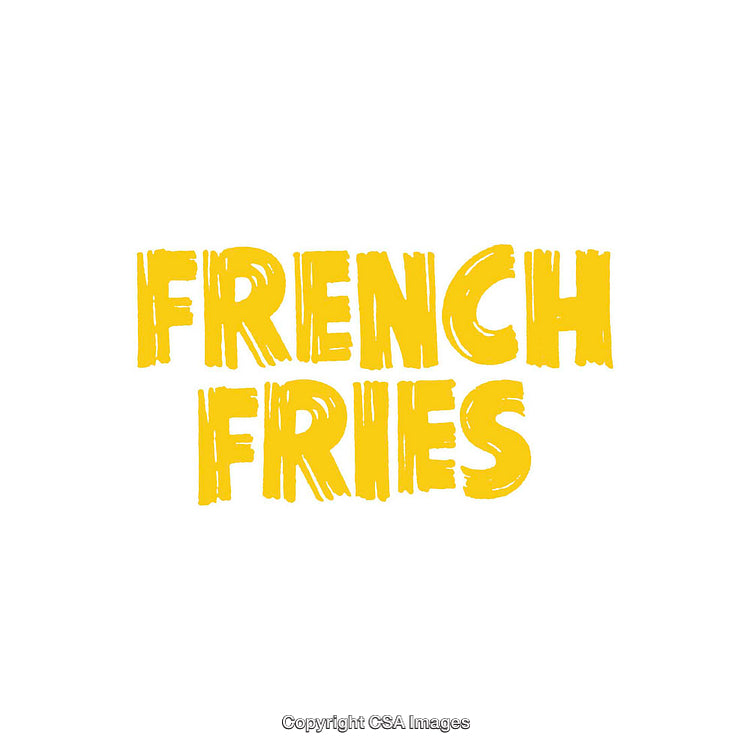 Bold Yellow Typography of French Fries on White Background