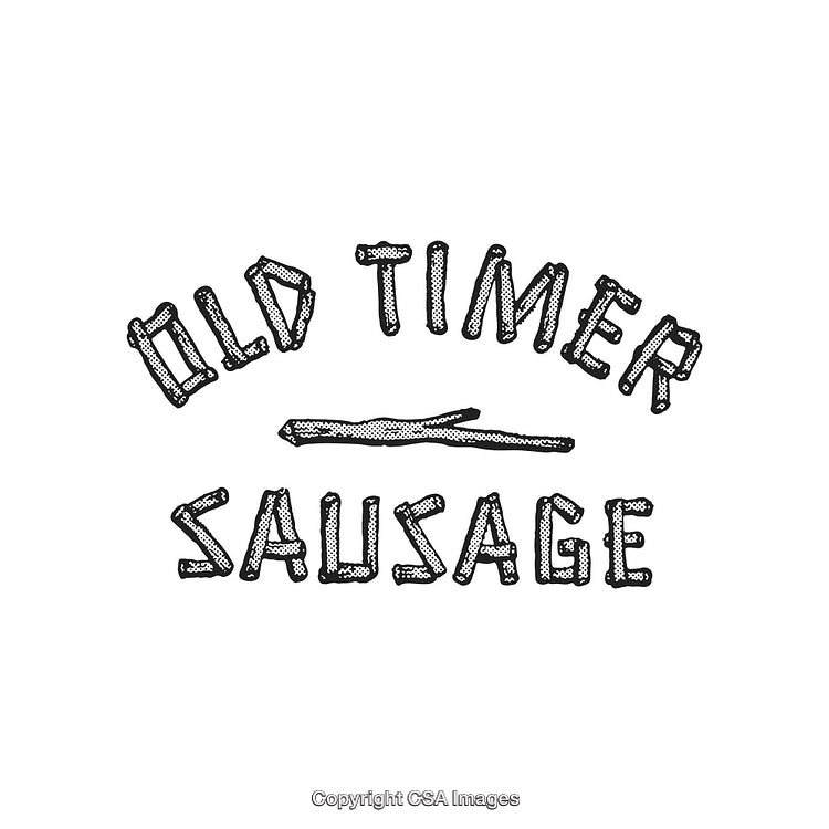 Rustic Textured Logo of Old Timer Sausage in Vintage Style