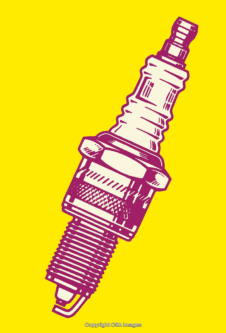 Retro Line Art Illustration of a Spark Plug on Yellow Background