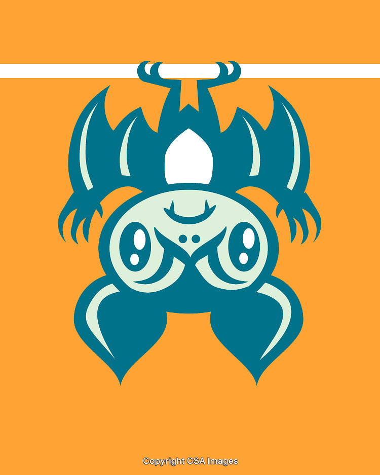 Modern Art Illustration of a Hanging Bat on Vibrant Background