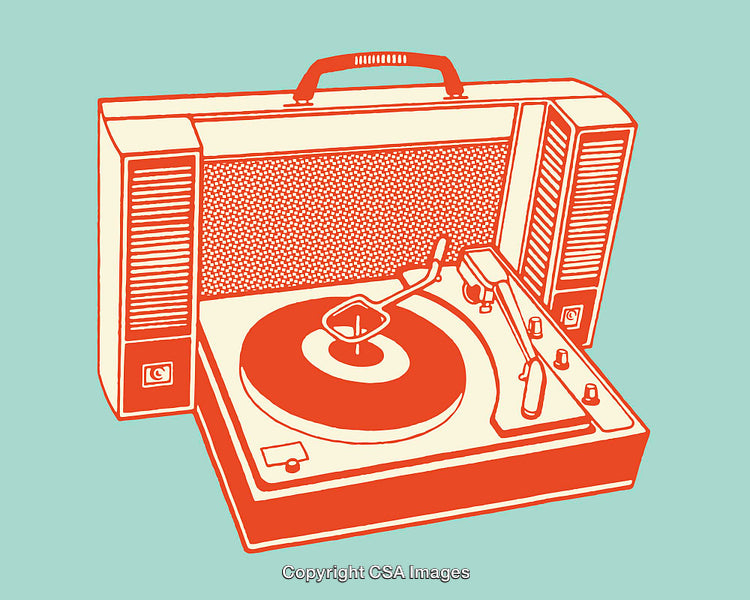 Vintage Turntable Illustration with Retro Colors and Minimalist Design