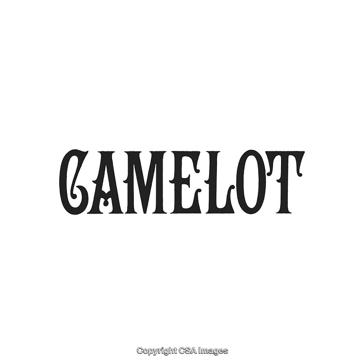 Elegant Typography Lettering Displaying the Word Camelot in Black and White