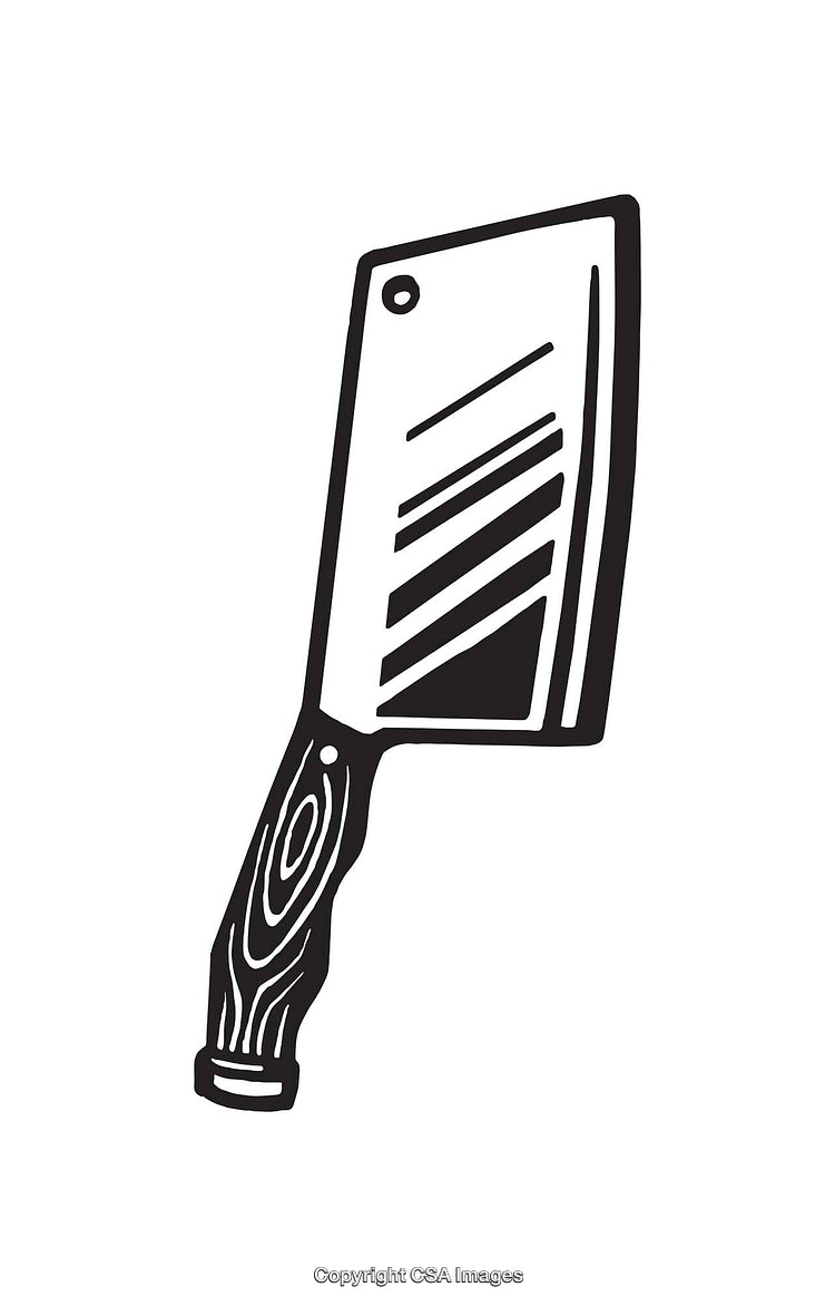 Vintage Cleaver Illustration in Black and White Line Art Style