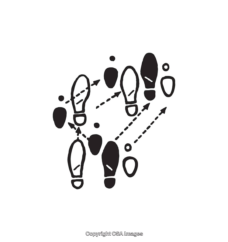 Black and White Line Art of Dance Footprint Path Diagram