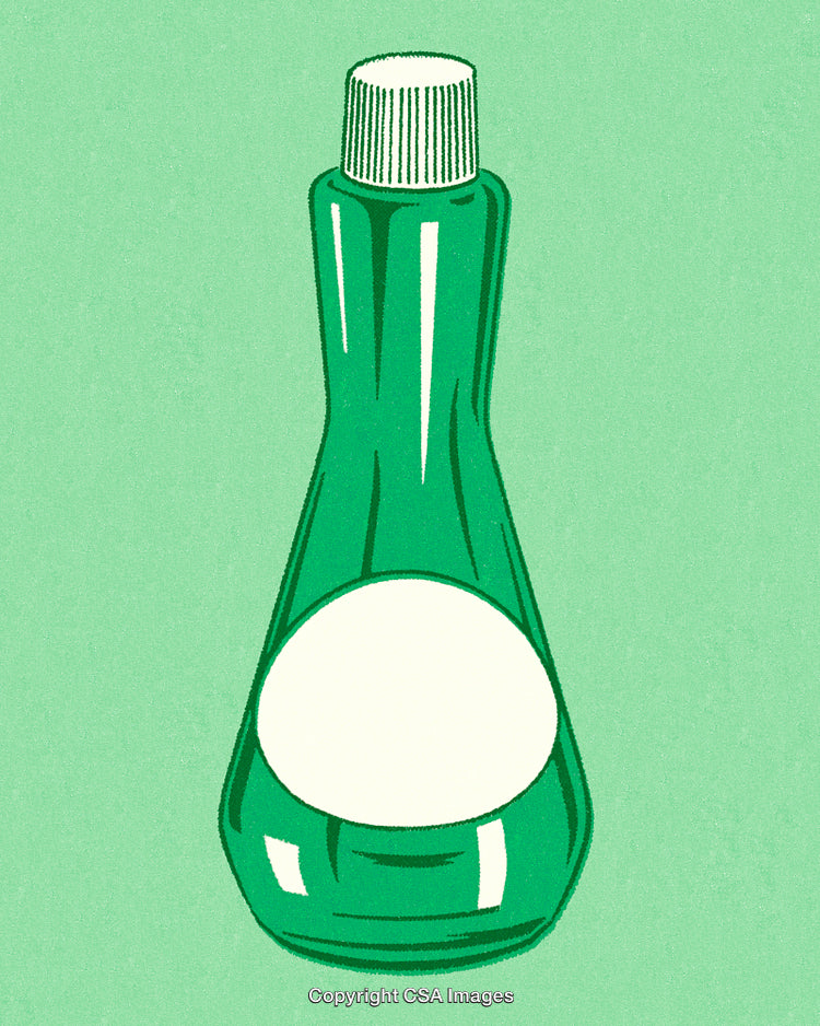 Green Glass Bottle Illustration on a Solid Light Green Background