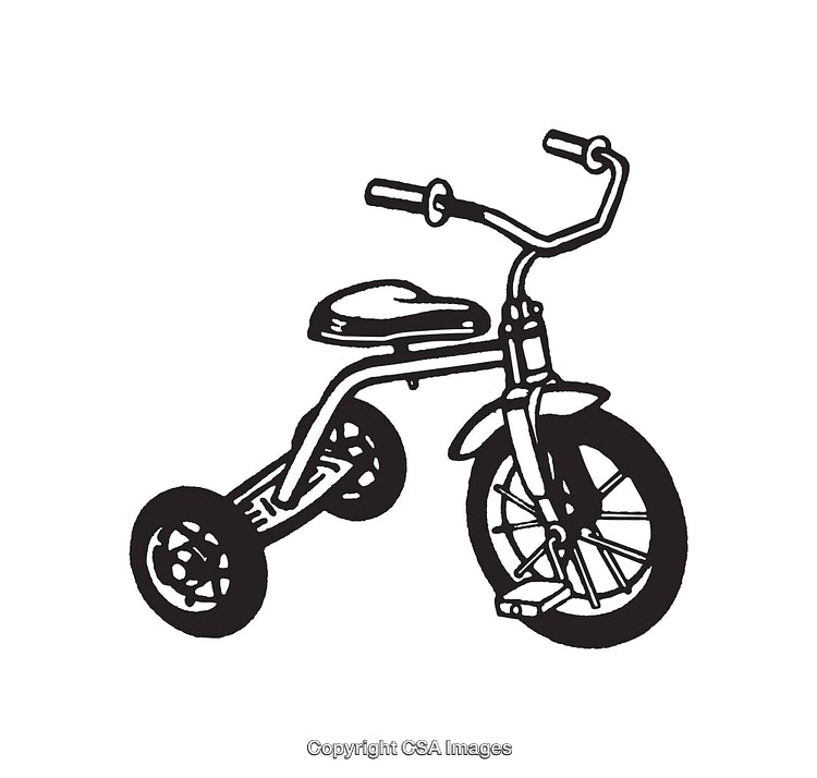 Black and White Line Art Illustration of a Classic Child's Tricycle