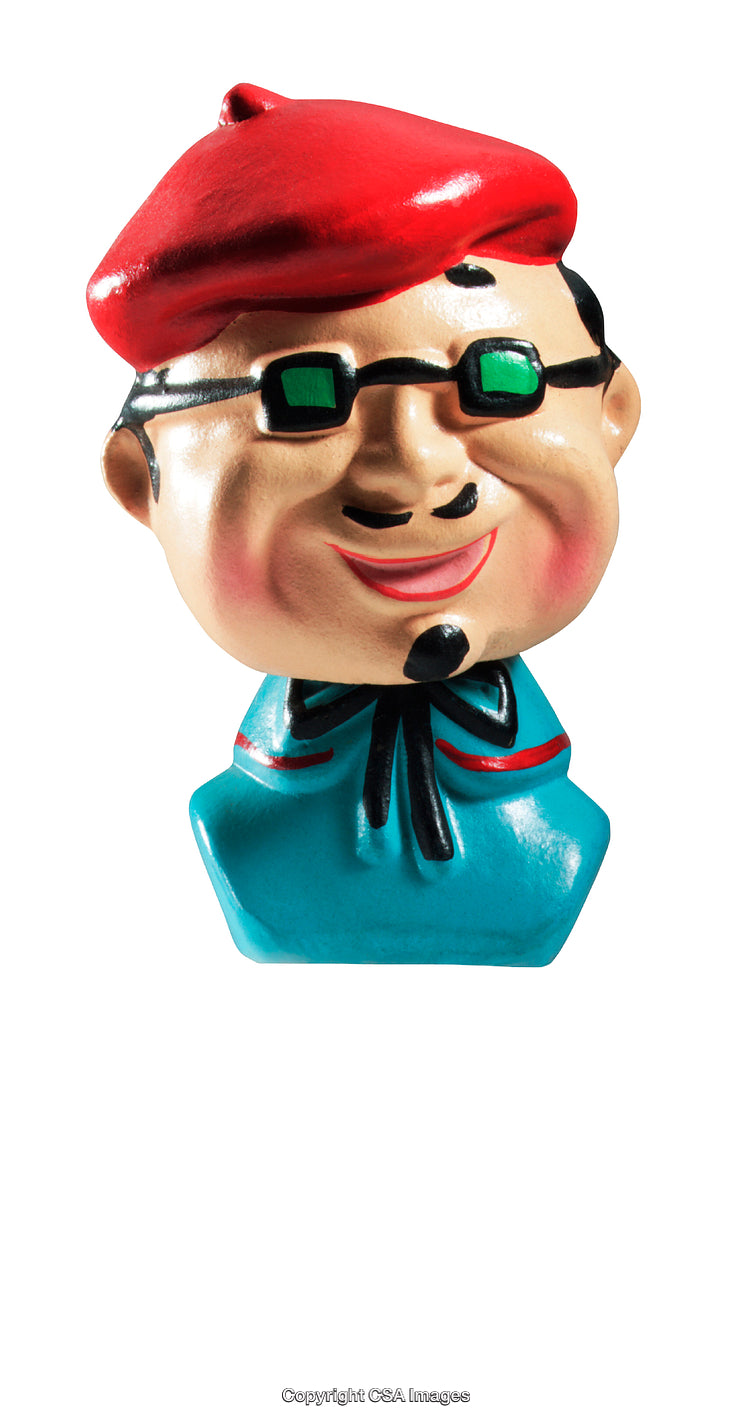 Colorful Plastic Figurine With Red Hat and Glasses, Smiling Cheerfully