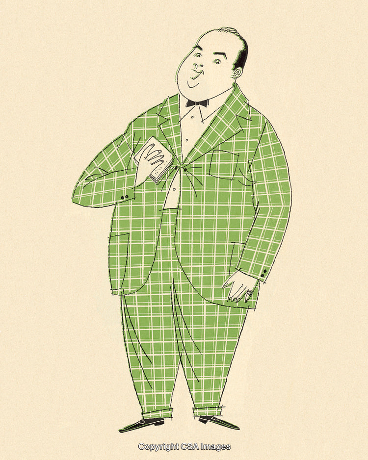 Illustration of a Cheerful Man in a Green Plaid Suit