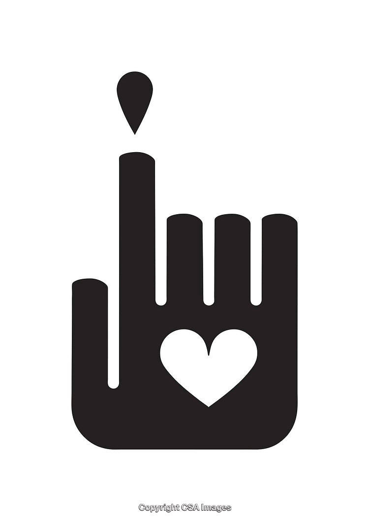 Minimalistic Hand Icon With Heart and Droplet Silhouette