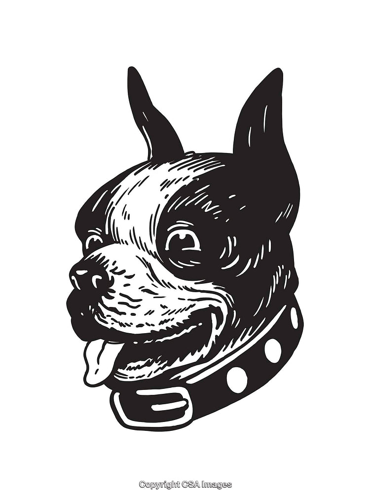 Black and White Illustration of a Happy Dog Wearing a Collar