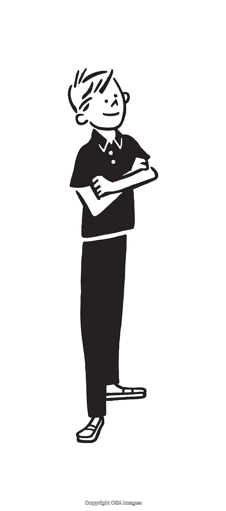 Black and White Line Art of a Confident Standing Boy