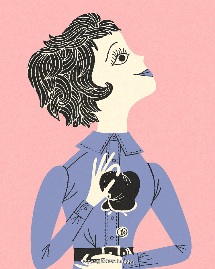 Stylized Illustration of a Woman in Profile Holding a Small Object