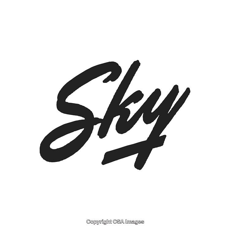 Stylized Black Handwritten Sky Text on White Background for Designs