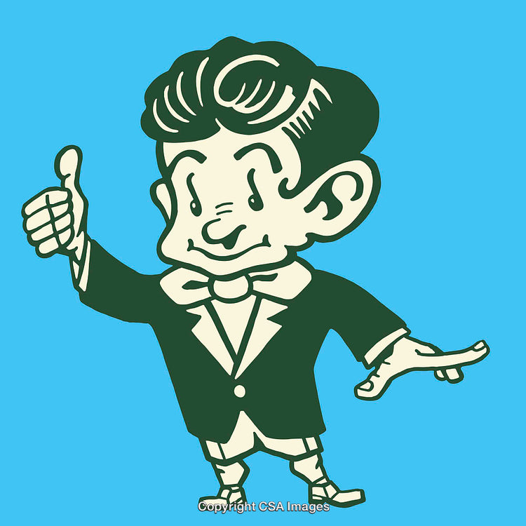 Vintage Cartoon Character Giving a Thumbs Up in Classic Attire