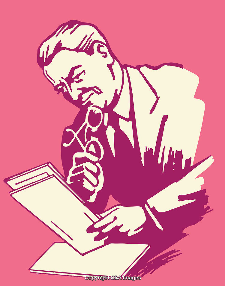 Retro Style Illustration of Man Reading Documents