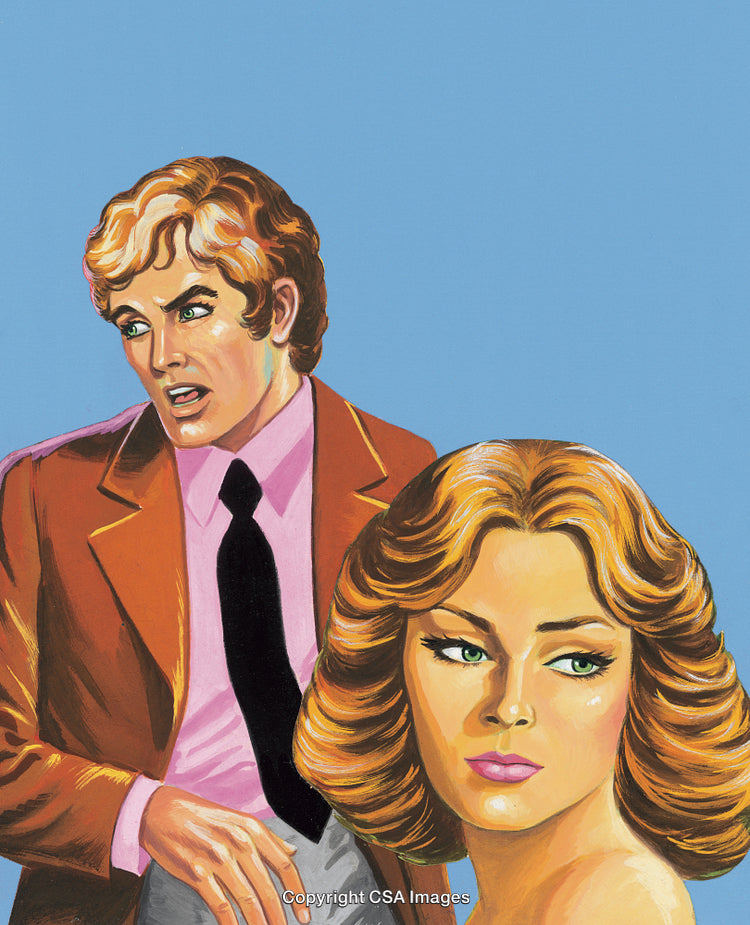Retro Illustration of a Couple in a Dramatic Conversation