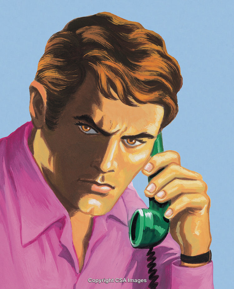 Stylized Illustration of a Man Talking on a Green Telephone
