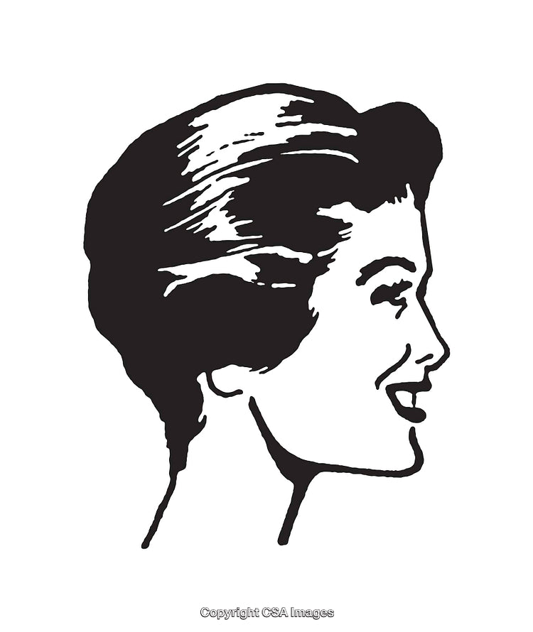 Elegant Black and White Line Art Portrait of a Smiling Woman