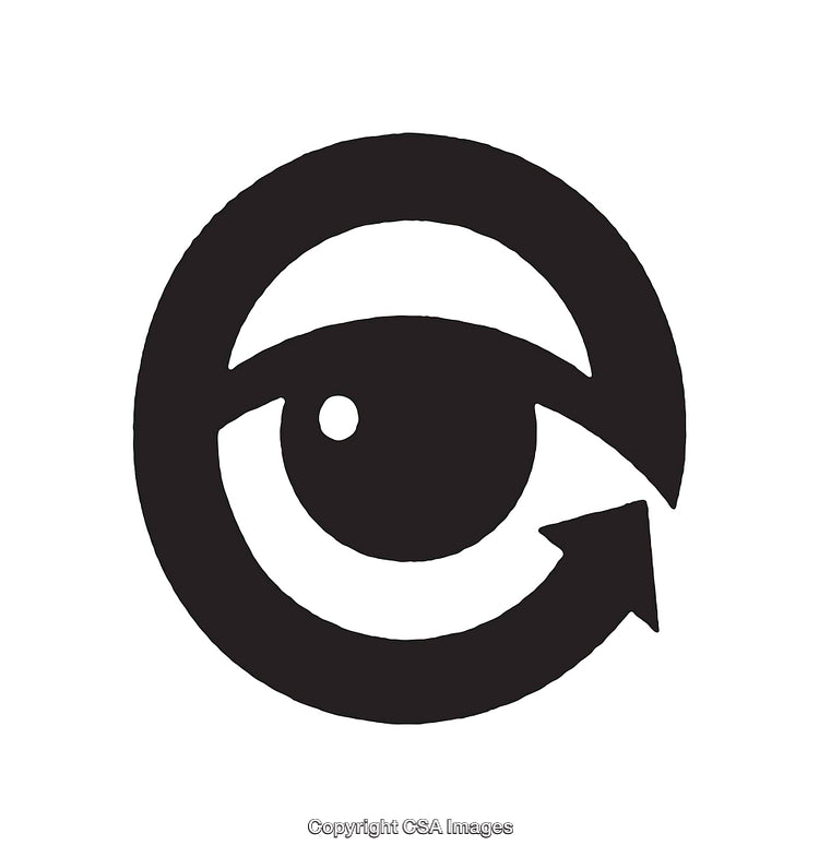 Simple Black and White Eye Icon with Circular Arrow Design