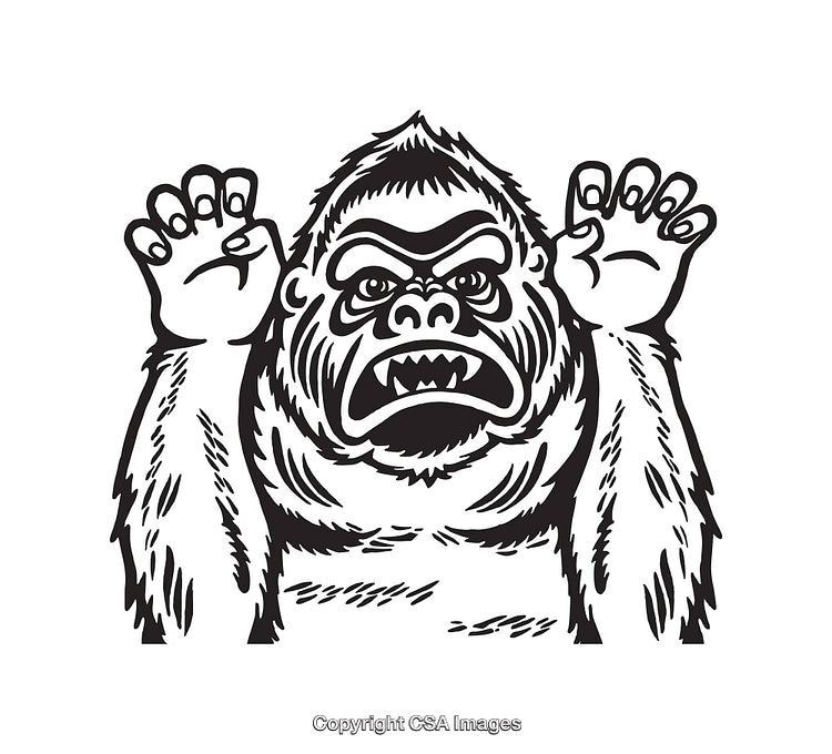 Black and White Line Art of a Fierce Gorilla Illustration