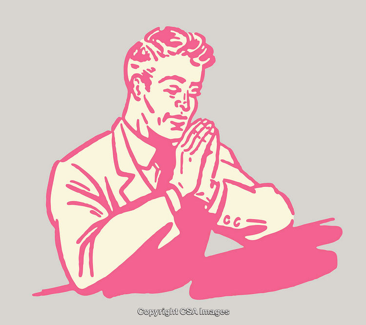 Retro Style Line Art Illustration of a Man in Thoughtful Posture