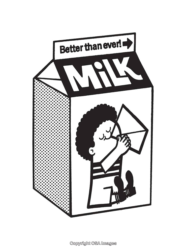Black and White Milk Cartoon Character with Packaging Illustration
