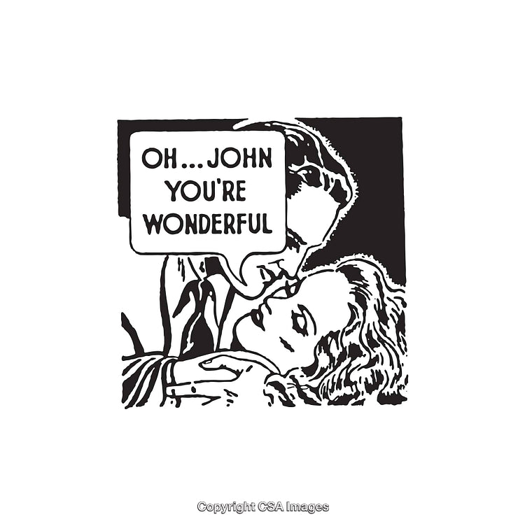 Vintage Black and White Comic Style Romantic Line Art Illustration