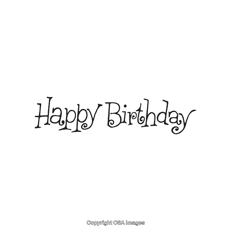 Whimsical Happy Birthday Text Design with Curled Lettering on White Background
