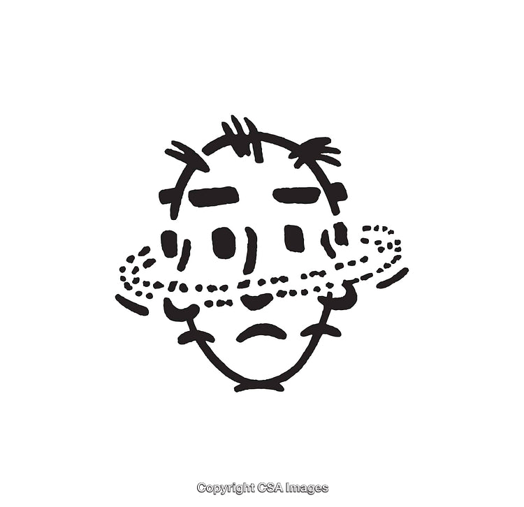 Abstract Illustration of a Pensive Face with Orbiting Patterns