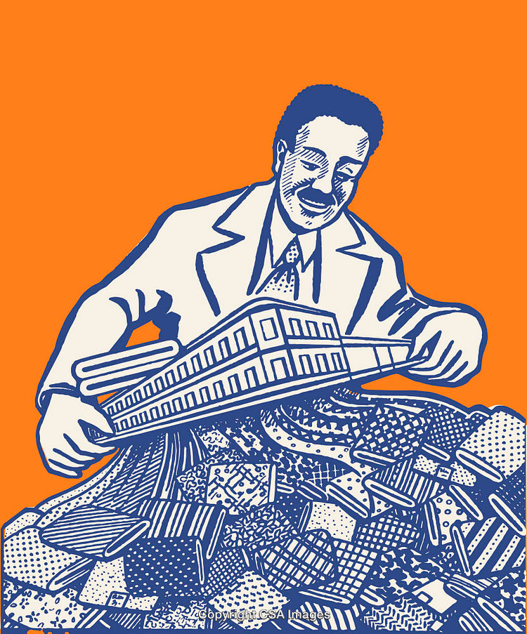 Businessman Overseeing an Abundance of Resources in Illustrative Style