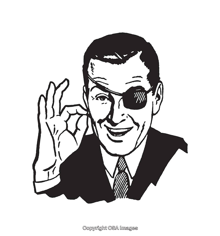 Retro Black and White Illustration of Man with Eyepatch Smiling