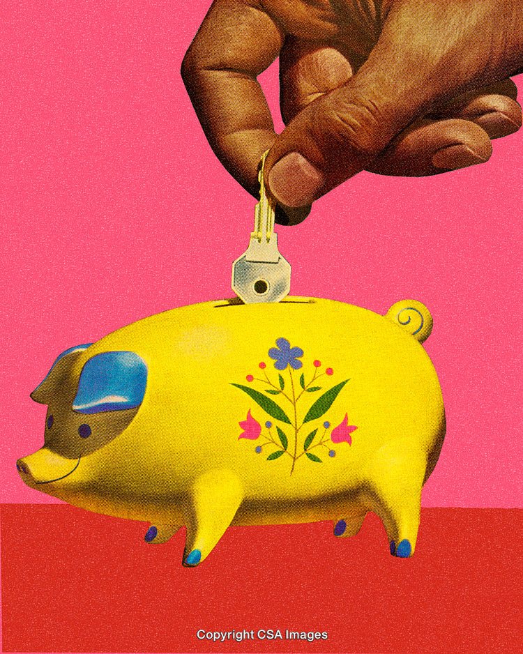 Bright Piggy Bank With Key Inserted Against Vibrant Pink Background