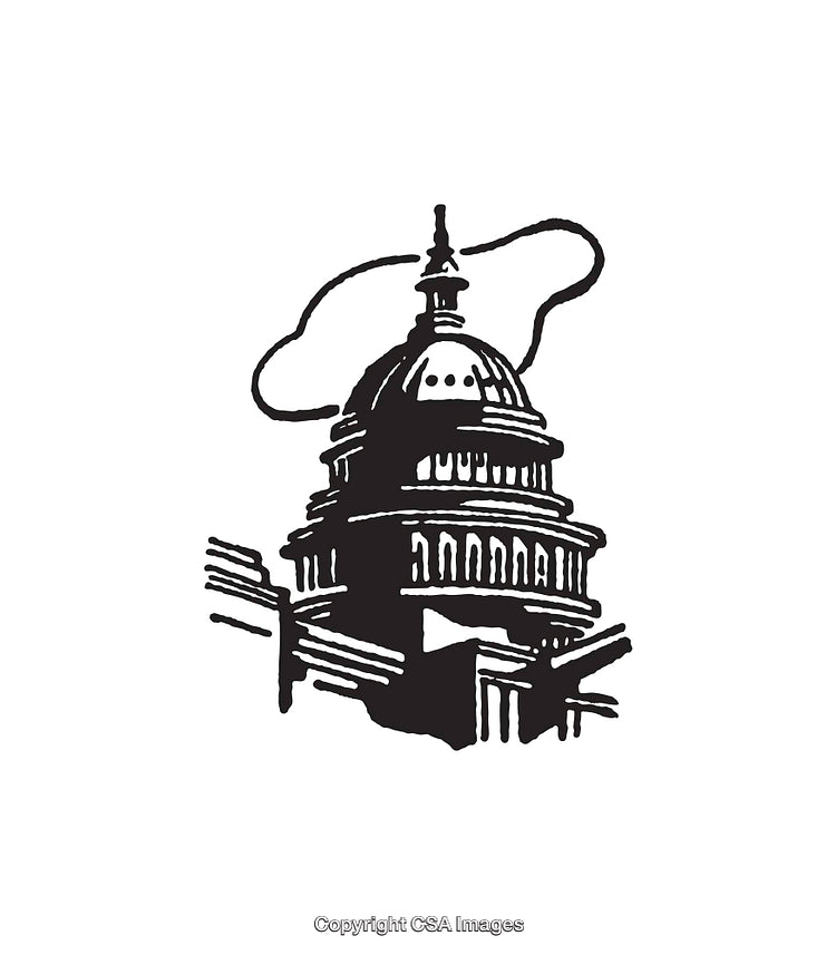 Black and White Line Art Illustration of a Capitol Building Design