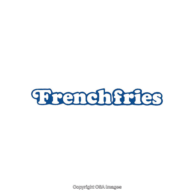 Blue Bubble Text Font Depicting the Word Frenchfries on White Background