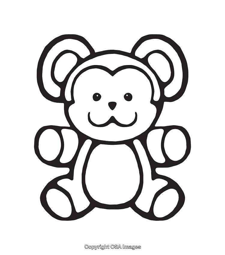 Adorable Monkey Line Art Illustration, Cute Playful Animal Black and White Outline