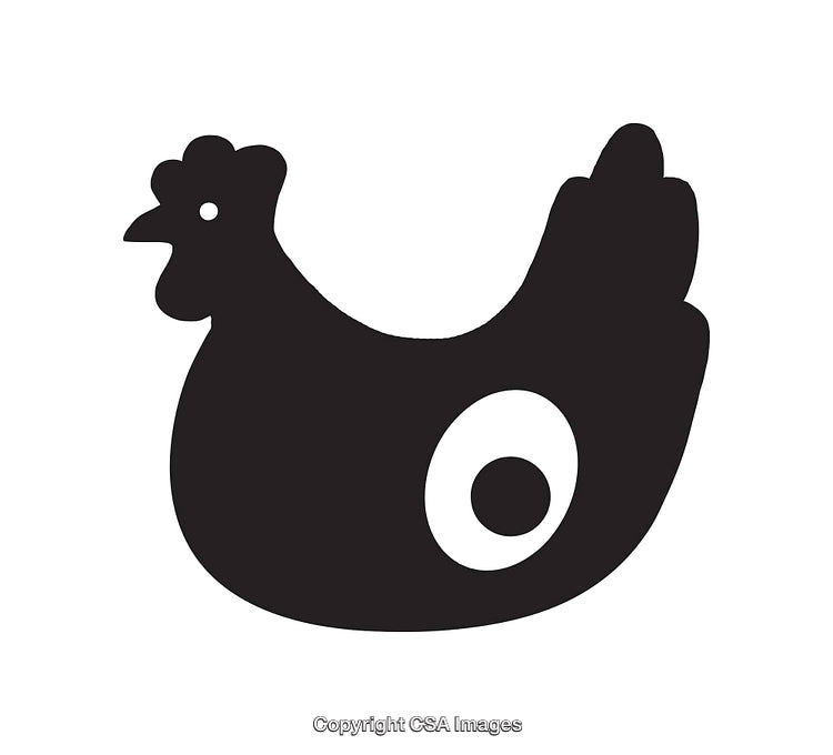 Black and White Stylized Chicken Icon with Bold Features