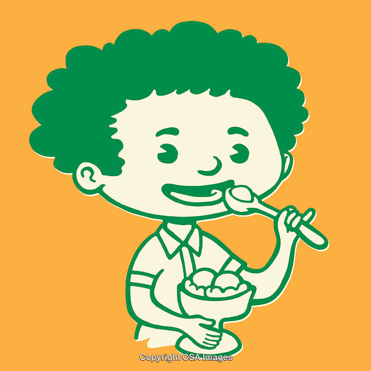 Cheerful Child Eating Ice Cream in Colorful Illustration