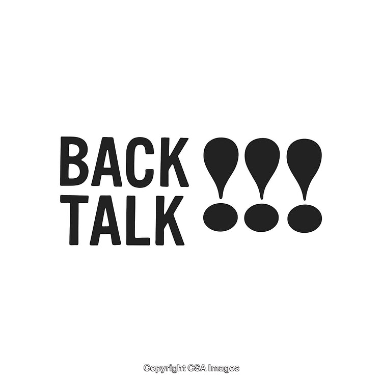 Bold Text Back Talk Design With Exclamation Marks on White Background