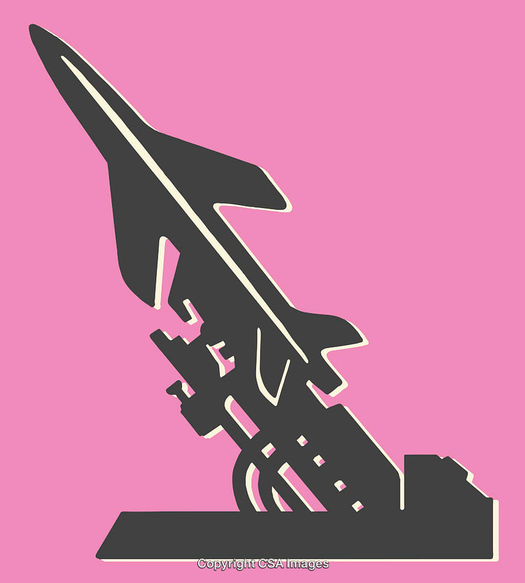 Stylized Illustration of Missile Launcher in Pink Background