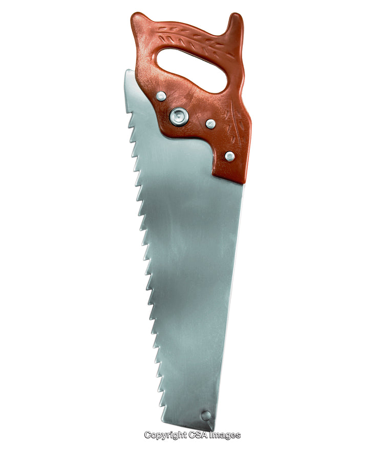 Hand-Operated Saw with Orange Handle and Metallic Blade