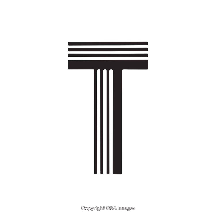 Stylized Design of the Letter T in Black and White Art