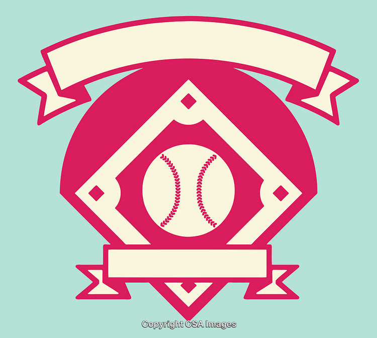 Colorful Minimalist Baseball Field Illustration with Ribbons and Banner
