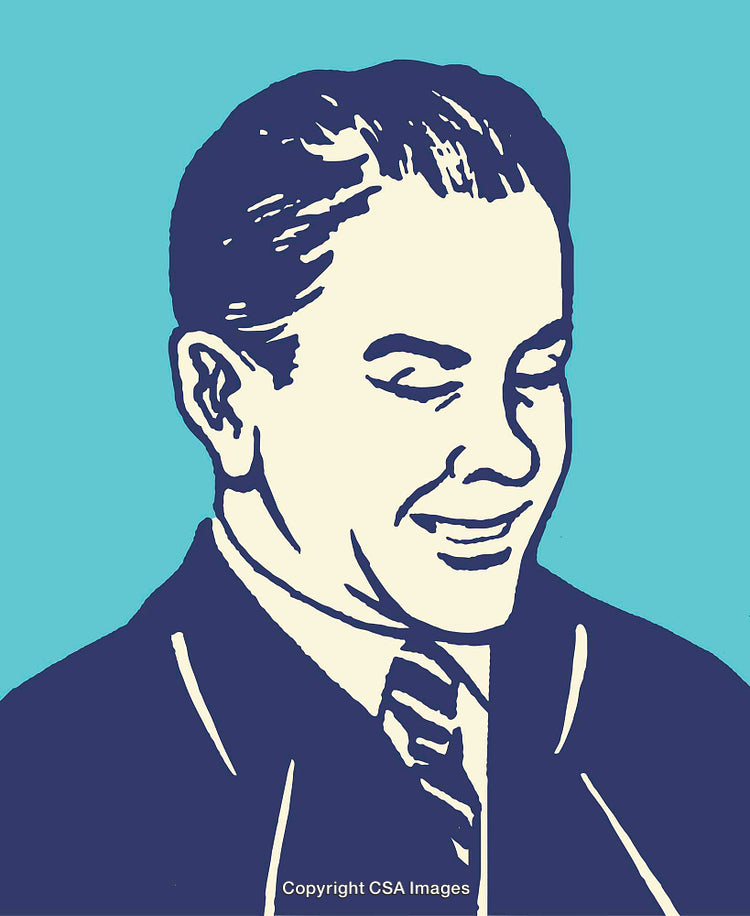 Vintage Styled Blue and Cream Illustration of a Smiling Individual