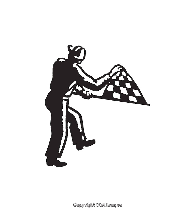 Black and White Line Art of a Checkered Flag Holder Illustration