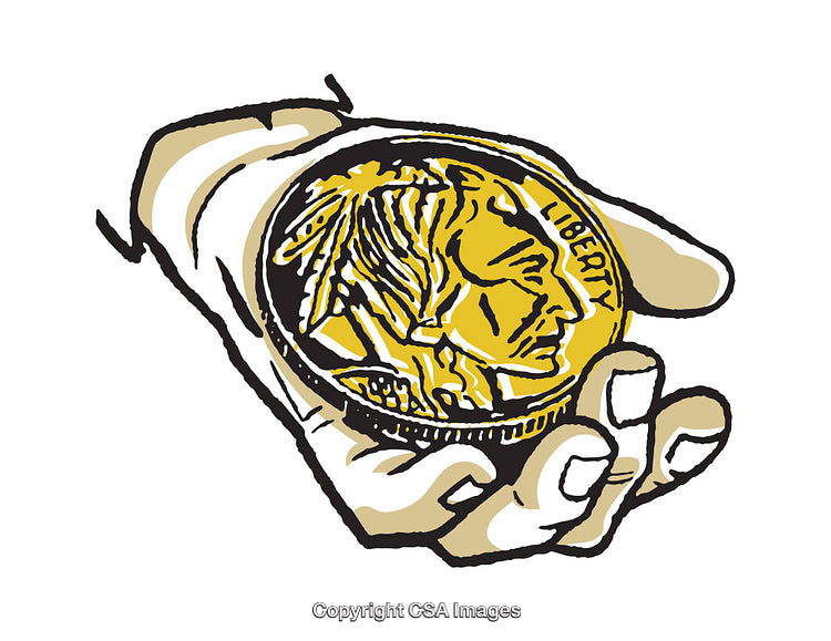 Hand Holding a Gold Coin with Native American Profile Illustration