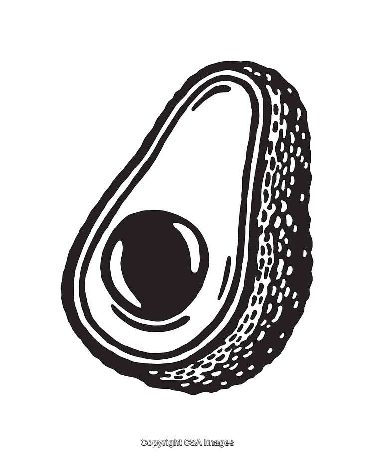 Black and White Line Art of a Half Avocado Illustration