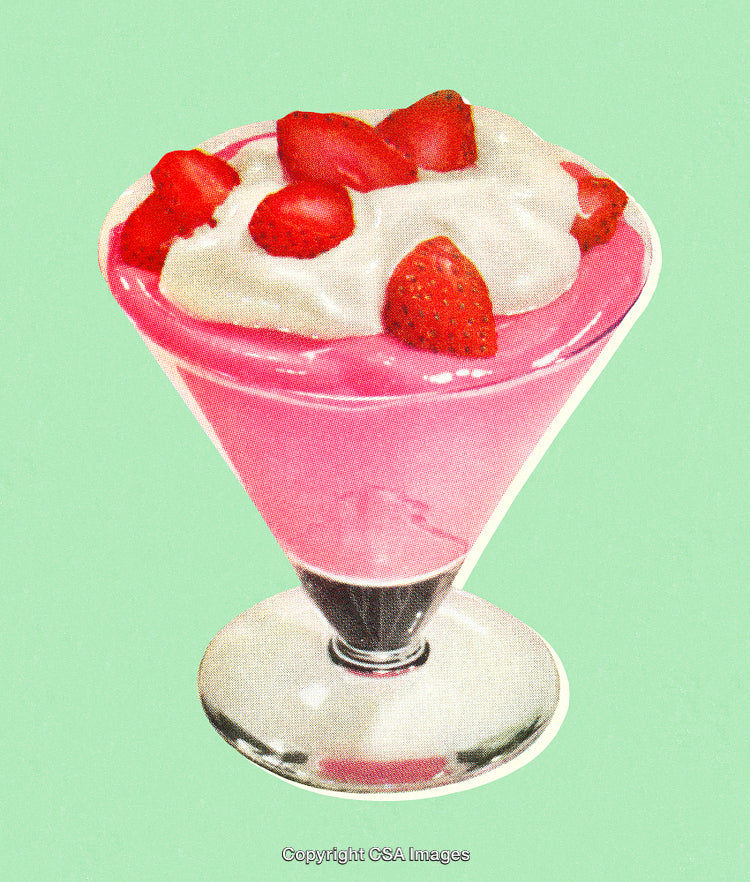 Stylized Strawberry Dessert in Martini Glass with Whipped Cream and Pastel Background