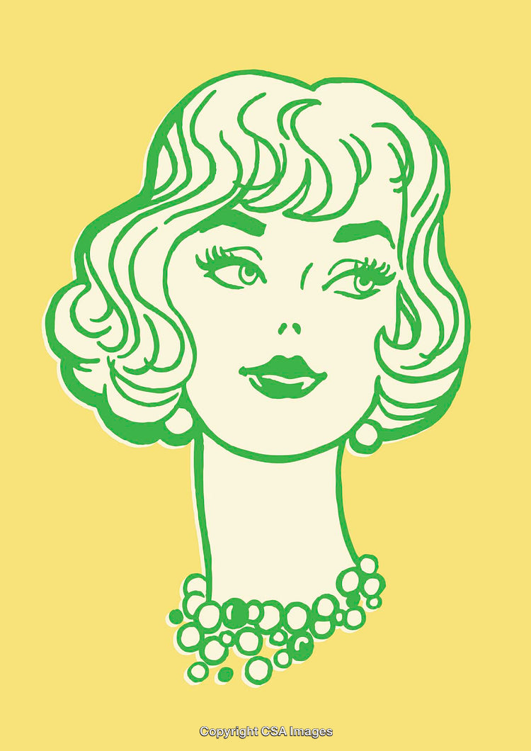 Stylized Green and Yellow Portrait of a Woman with Decorative Details