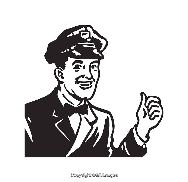Retro Black and White Illustration of a Cheerful Uniformed Man Giving a Thumbs Up